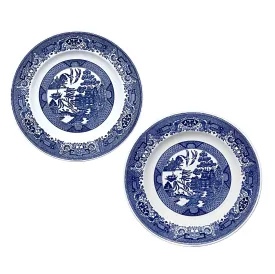 Willow Ware by Royal China Blue Dinner Plates. 10 inch. Set of 2