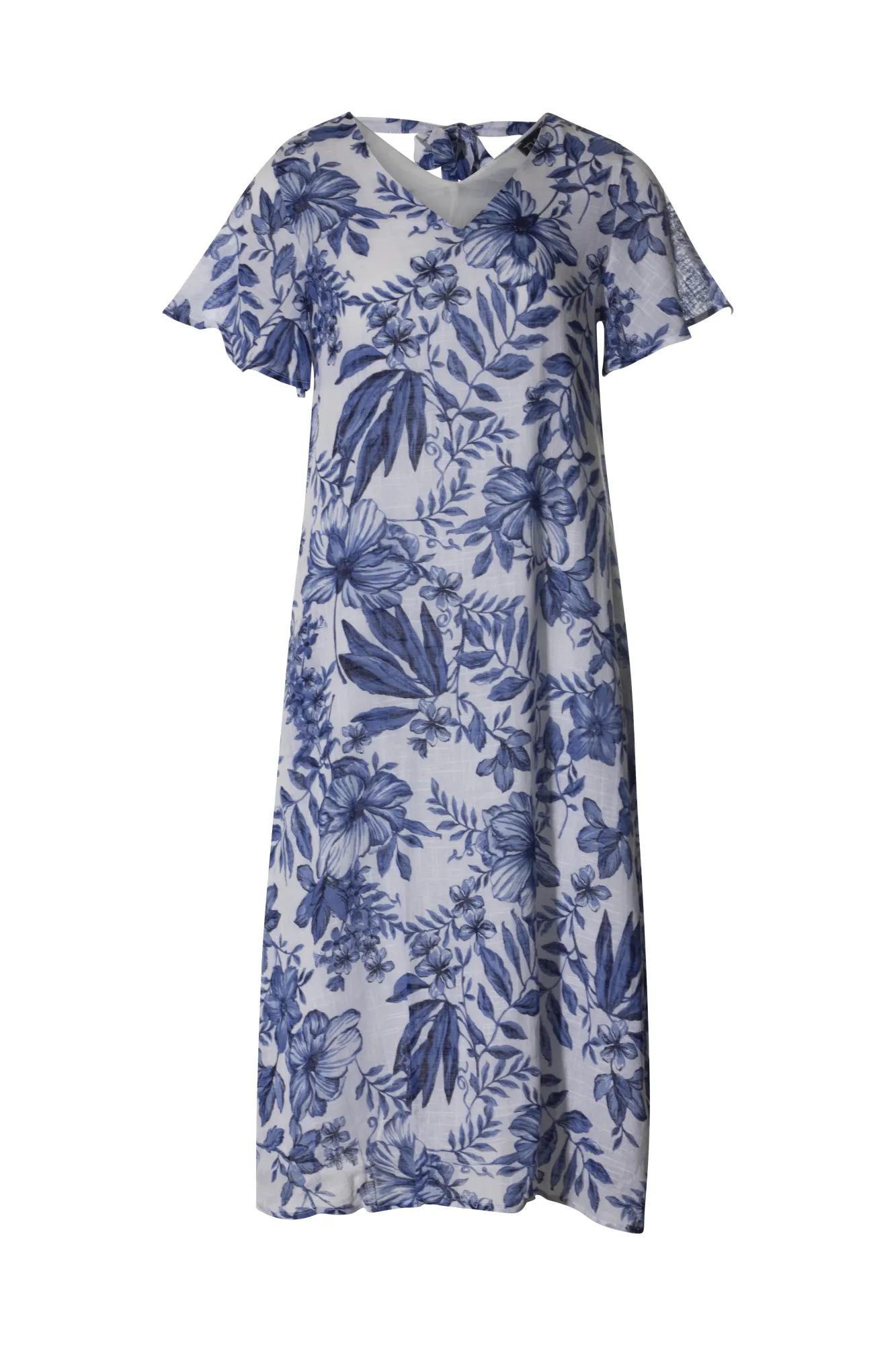 100% Printed Cotton V neck Dress | Delft Blue Flower | 6277AR