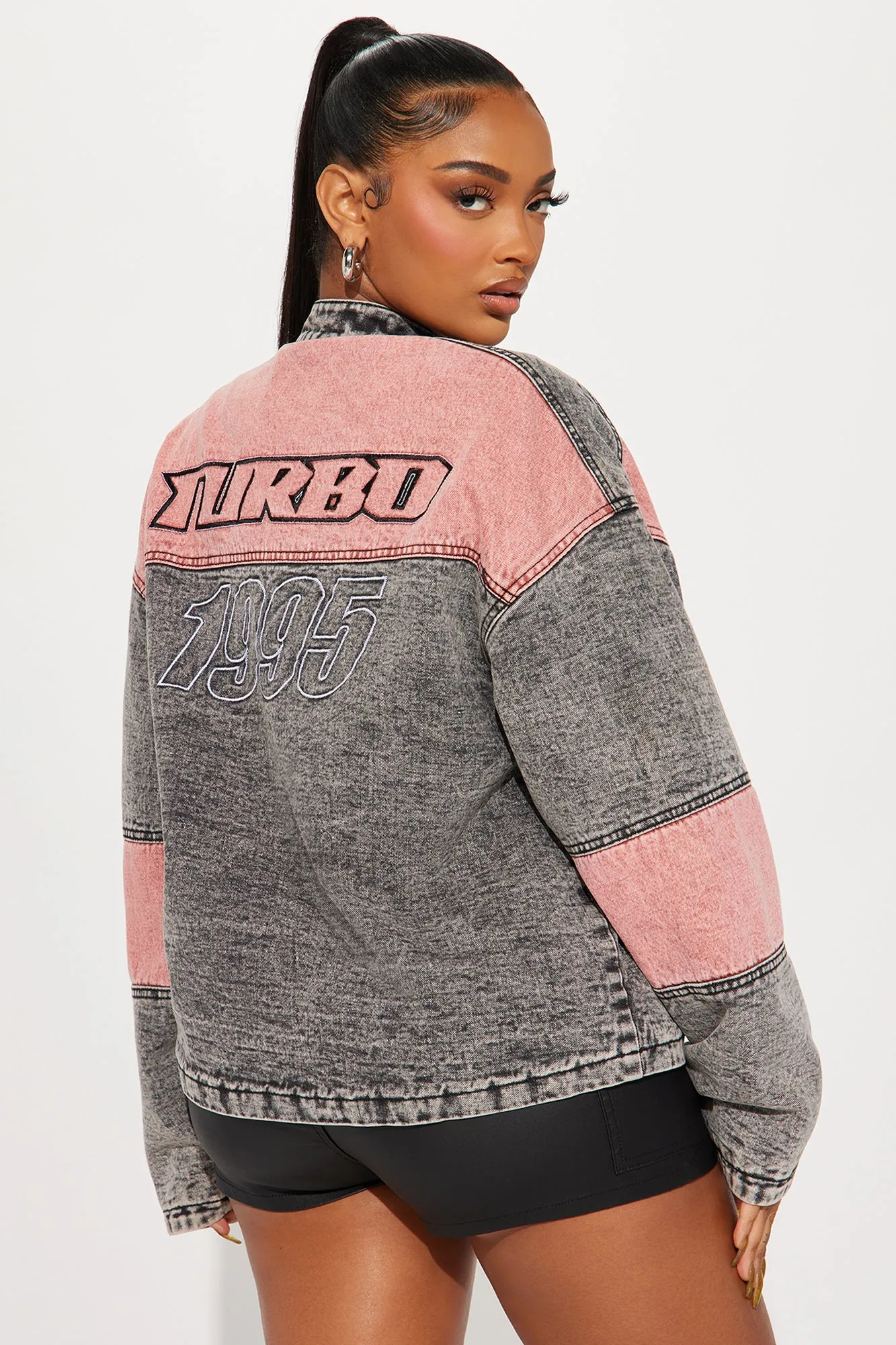 Vintage-Inspired 1996 Grey Combo Bomber Jacket