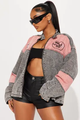 Vintage-Inspired 1996 Grey Combo Bomber Jacket