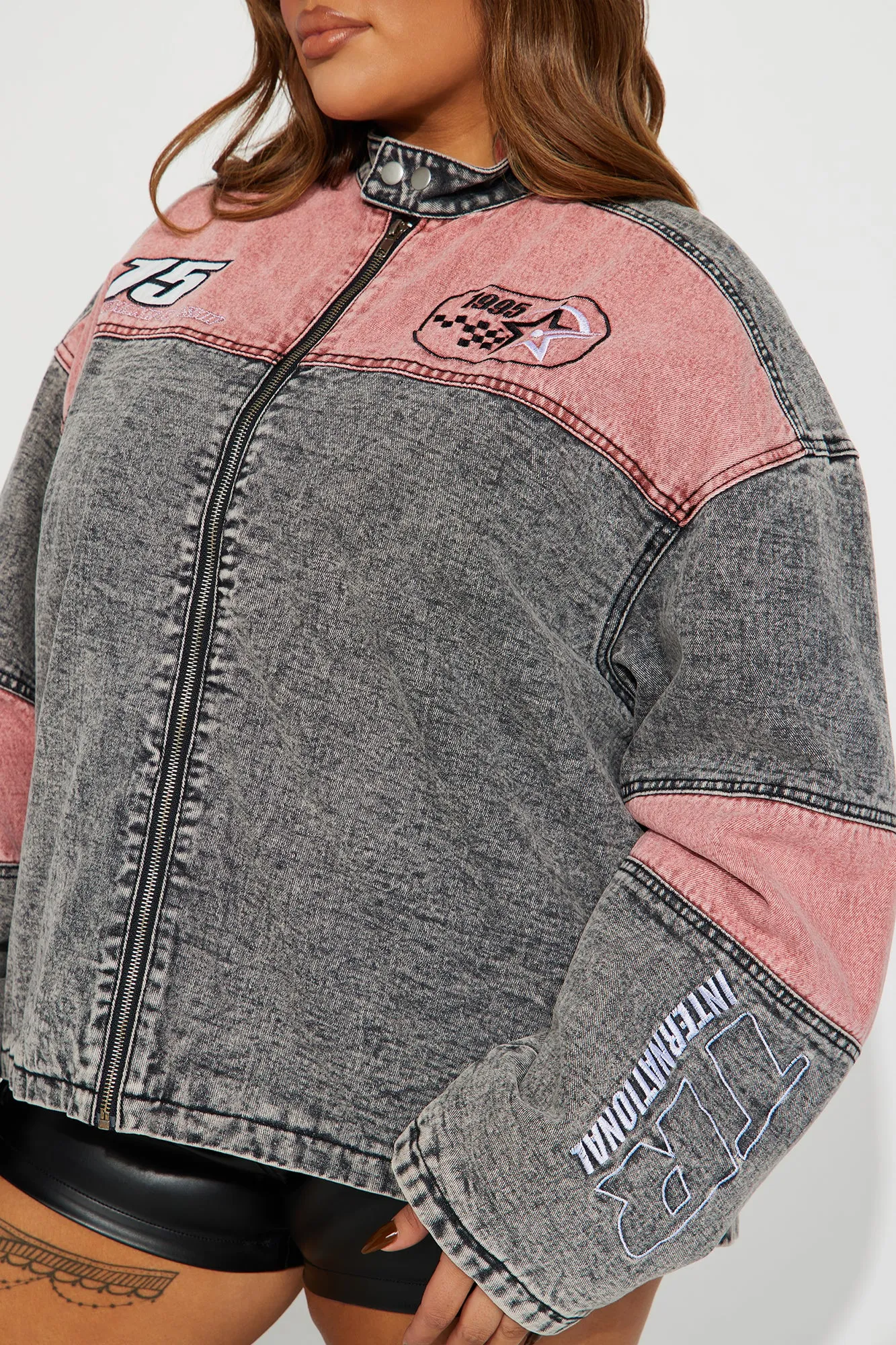 Vintage-Inspired 1996 Grey Combo Bomber Jacket