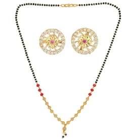 AanyaCentric Gold Plated Short Mangalsutra Set with Earrings