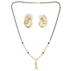 AanyaCentric Gold Plated Short Mangalsutra Set with Earrings