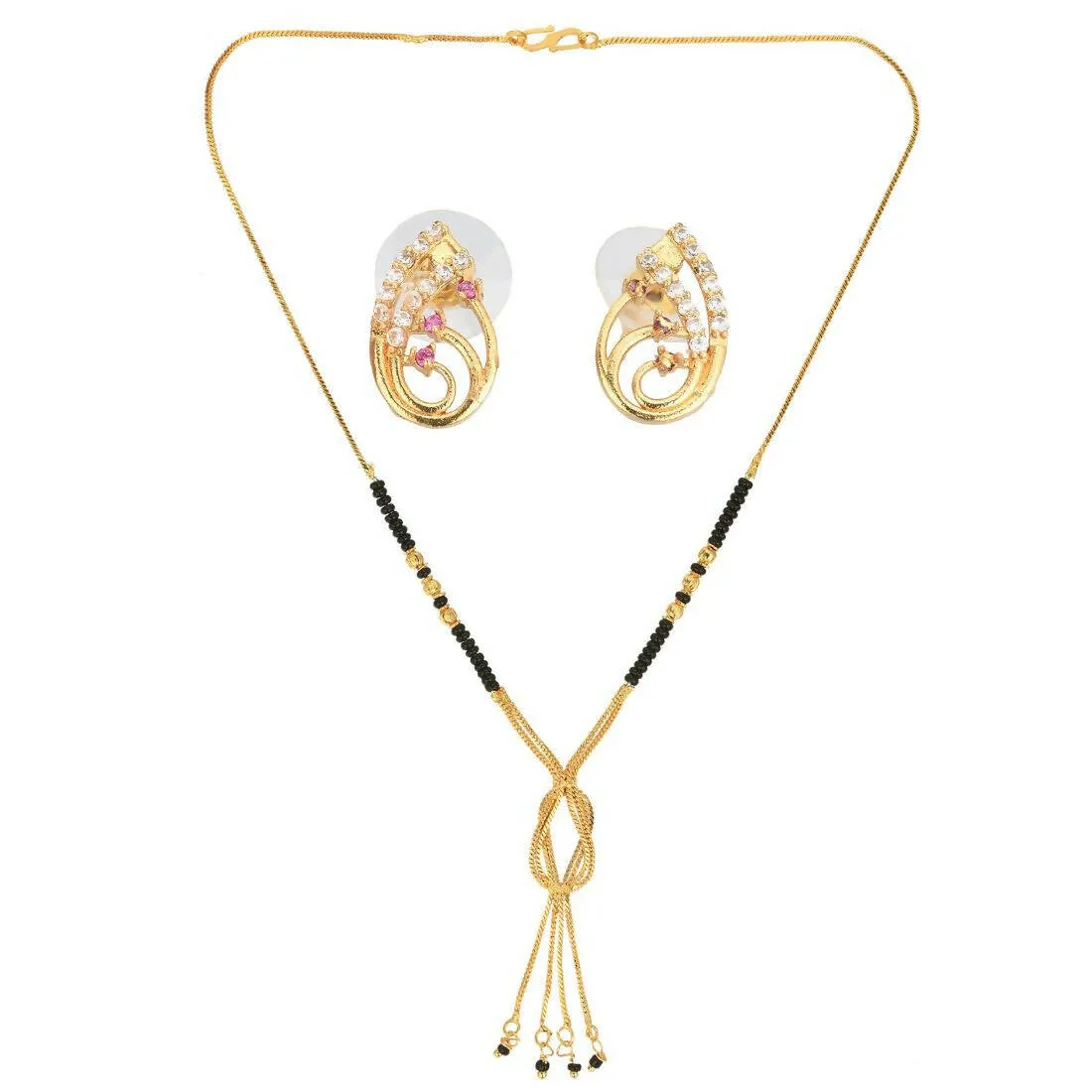 AanyaCentric Gold Plated Short Mangalsutra Set with Earrings