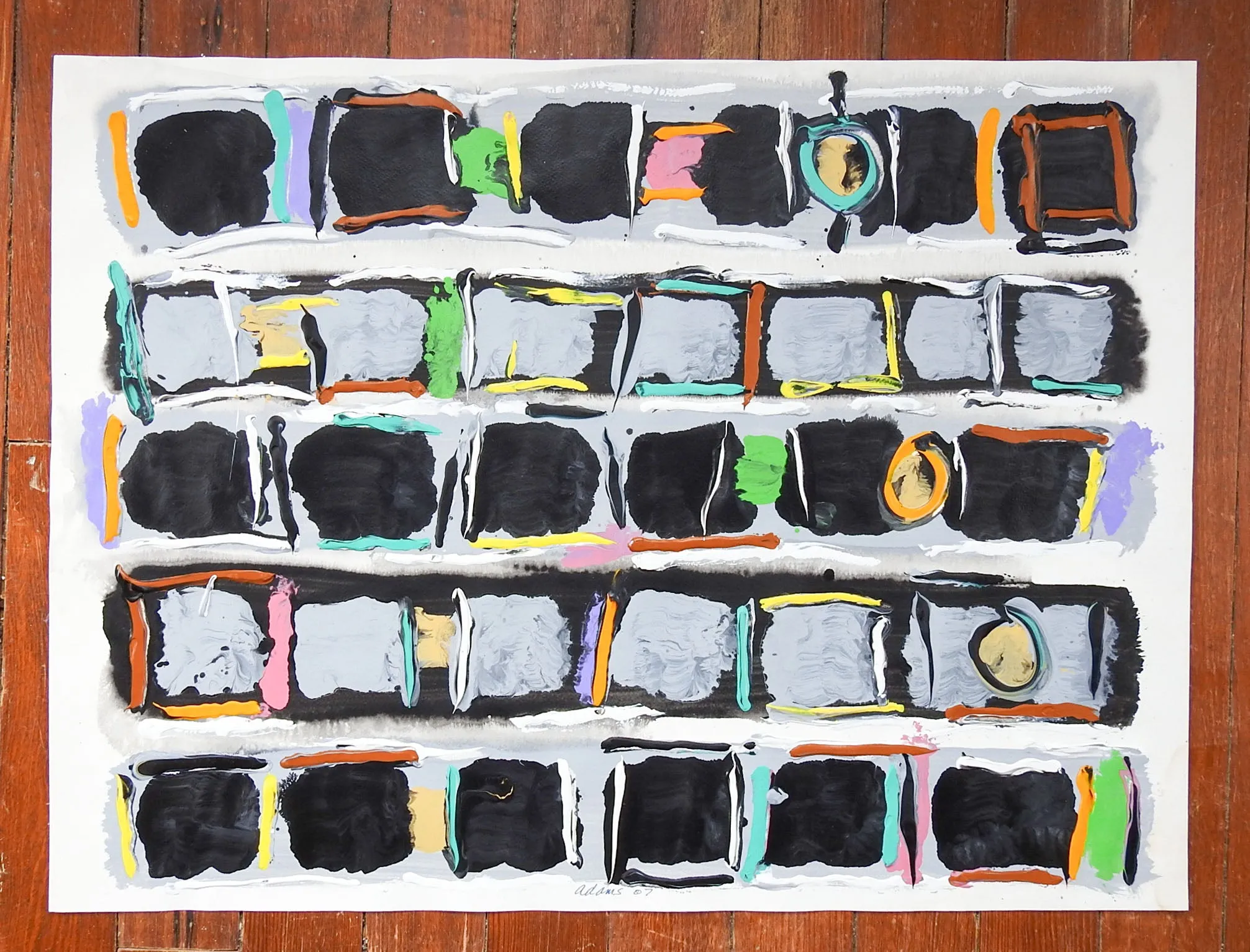 Abstract Expressionist Black Boxes Painting on Paper