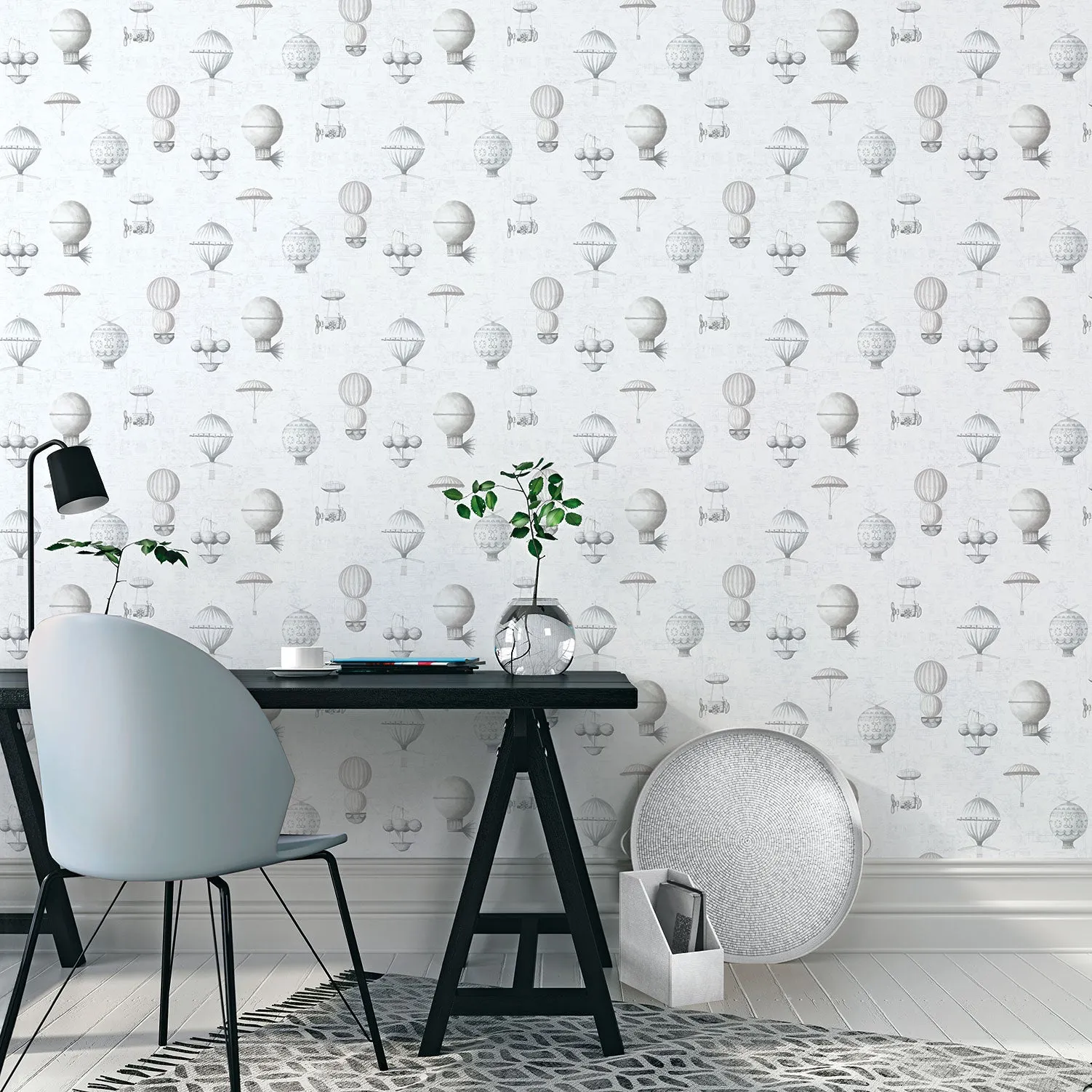 Air Ships Silver/Grey Wallpaper from the Nostalgie Collection