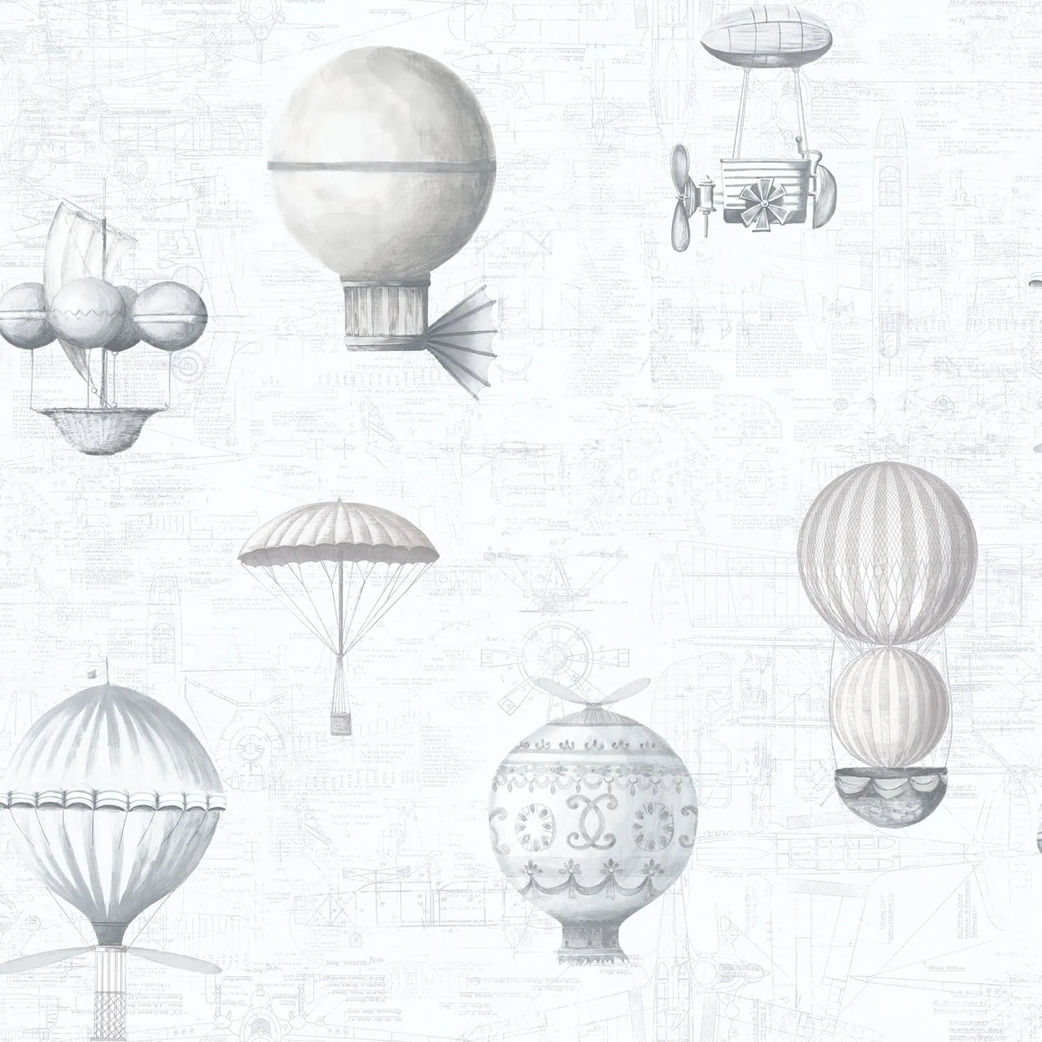 Air Ships Silver/Grey Wallpaper from the Nostalgie Collection