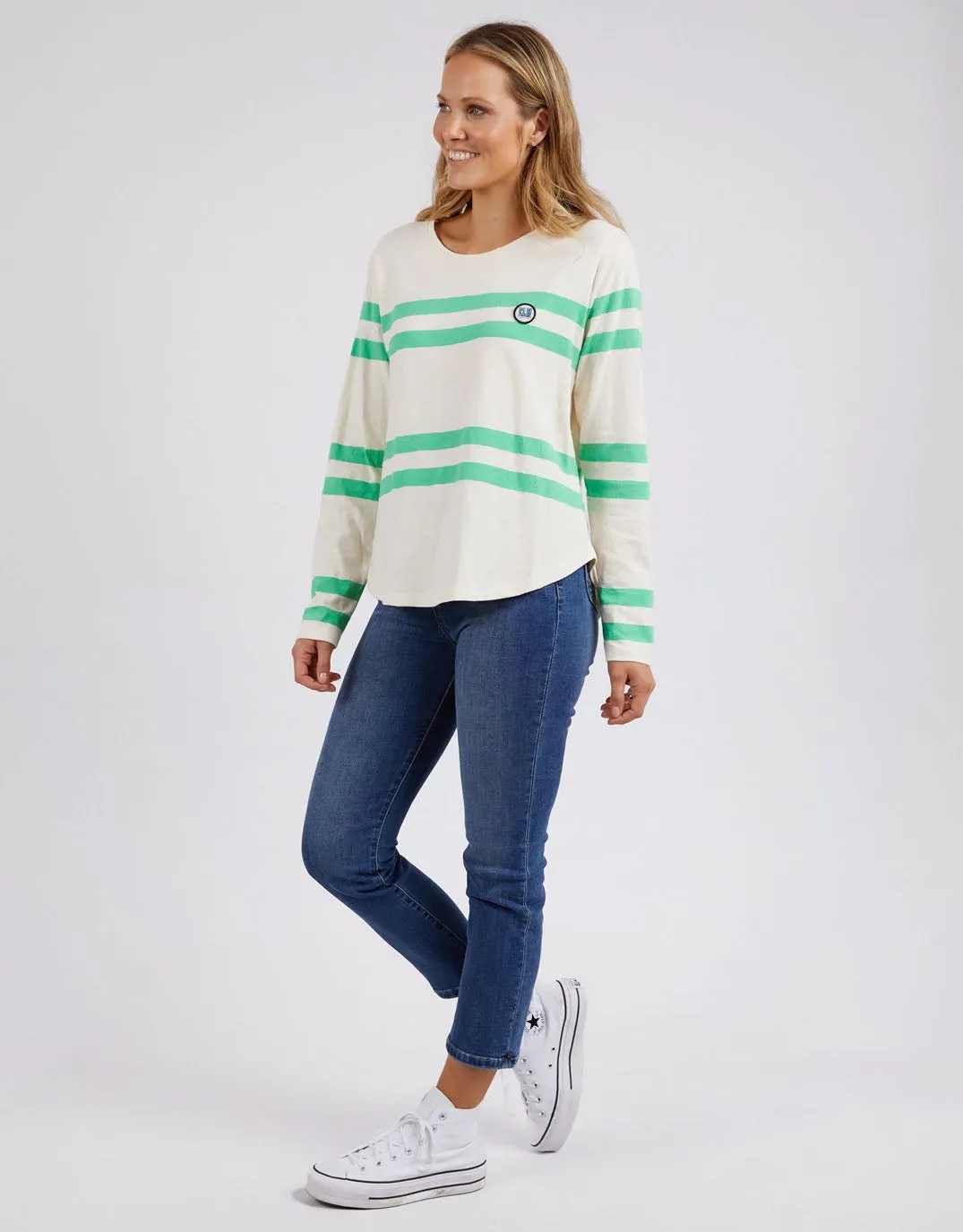 Allegra Long Sleeve Tee - Meadow/Vintage White Stripe