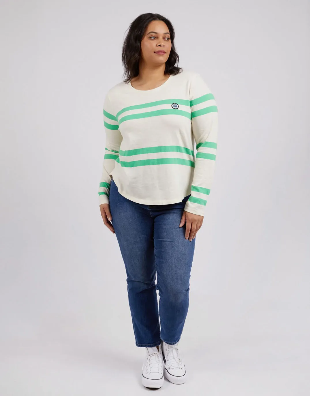 Allegra Long Sleeve Tee - Meadow/Vintage White Stripe