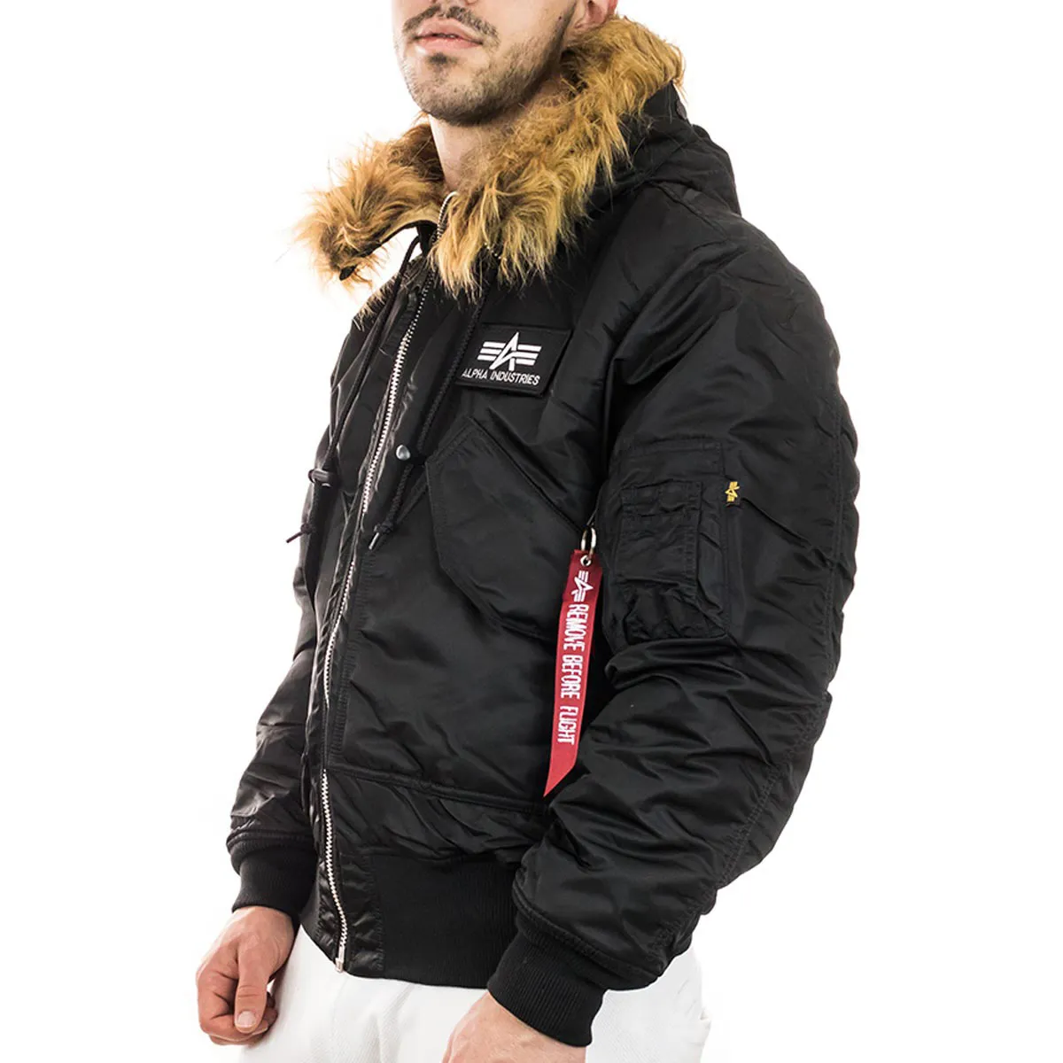 Sure, here is an optimized title for the product in English with added modifiers:

Alpha Industries 45P Reflective Hooded Custom Bomber Jacket - Black