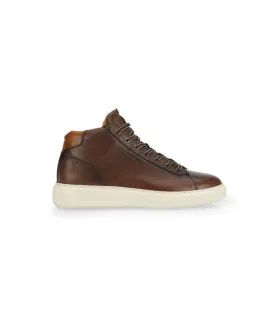 Ambitious Mens Premium Brown Leather Hightop Fashion Trainer 13019-7129AM