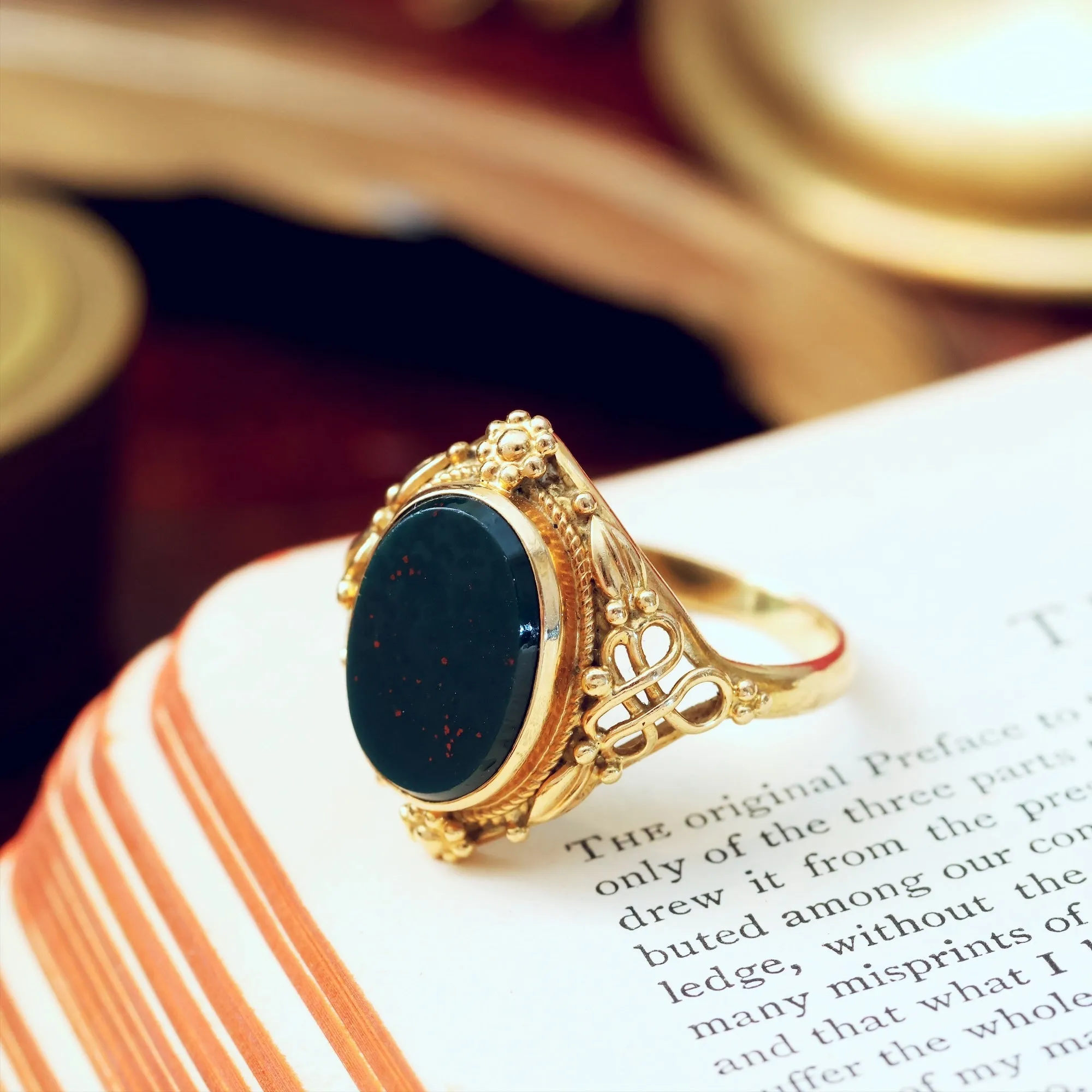 Antique Victorian Arts & Crafts Bloodstone Signet Ring