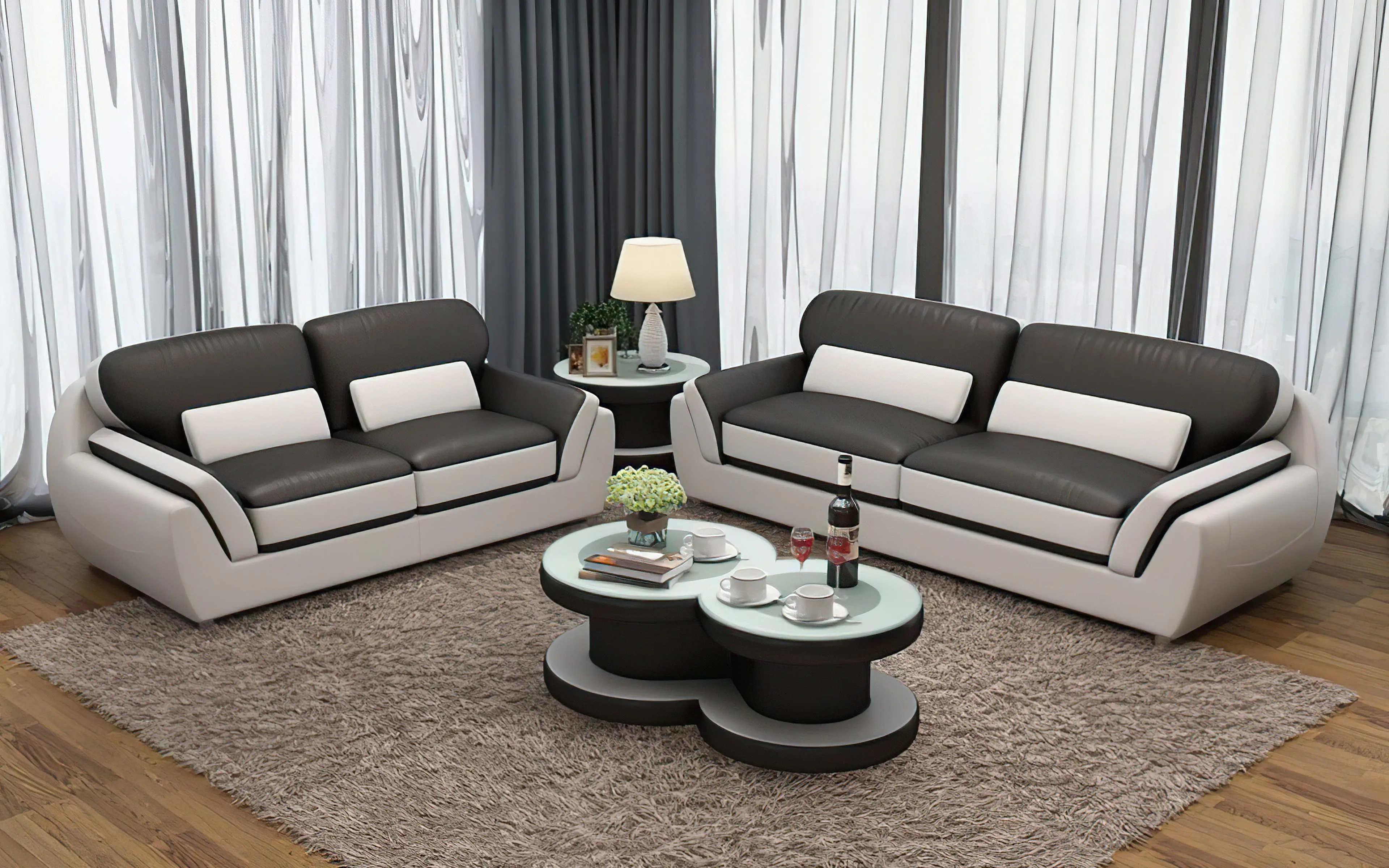 Atlas Modern Leather Sofa Set