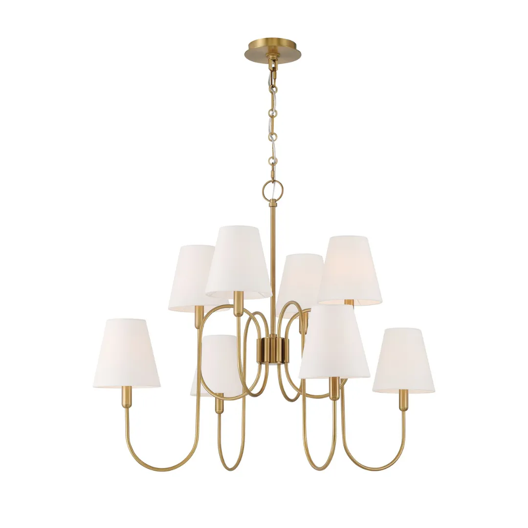 Aurora 8 Light Chandelier - Aged Brass