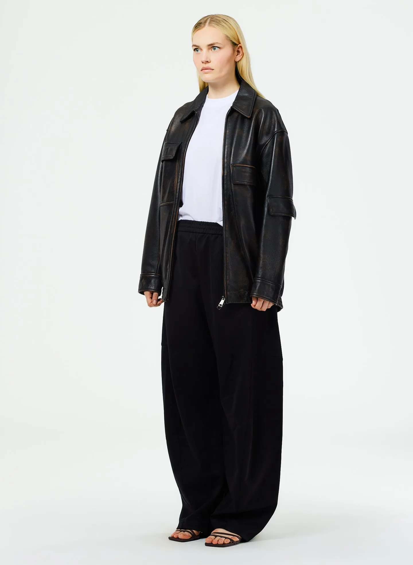 Aviator Leather Oversized Bomber