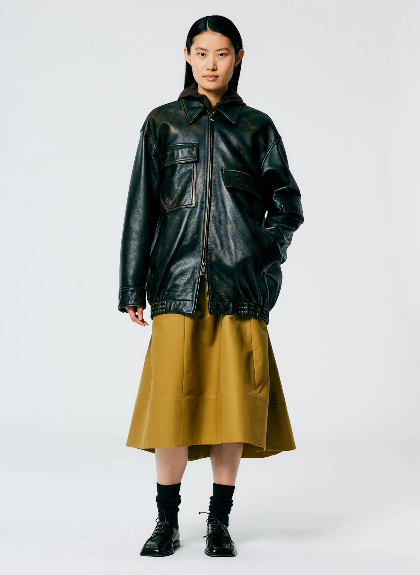 Aviator Leather Oversized Bomber