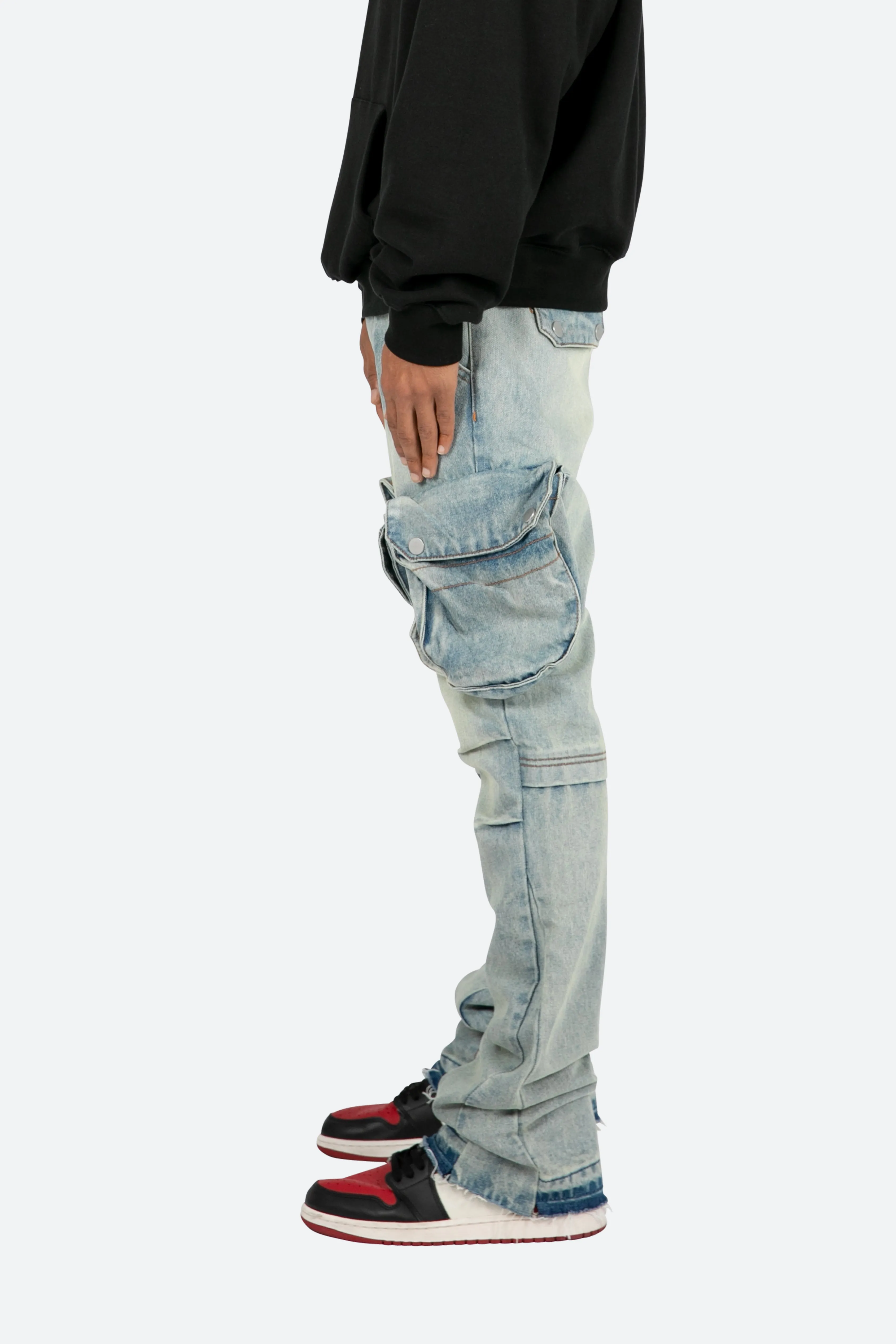 B480 Cargo Flare Denim - Vintage Blue