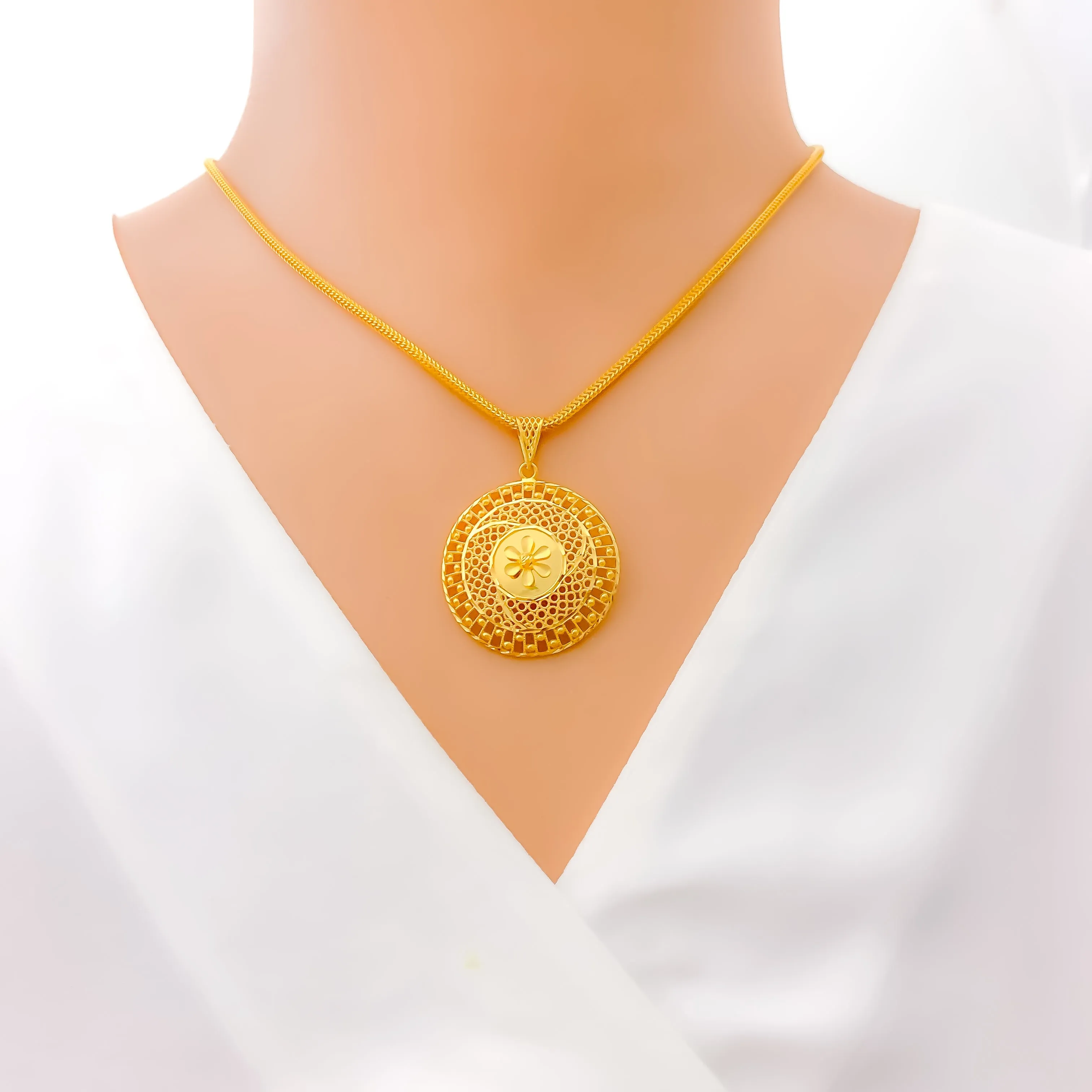 Beaded Floral Net 22K Gold Pendant