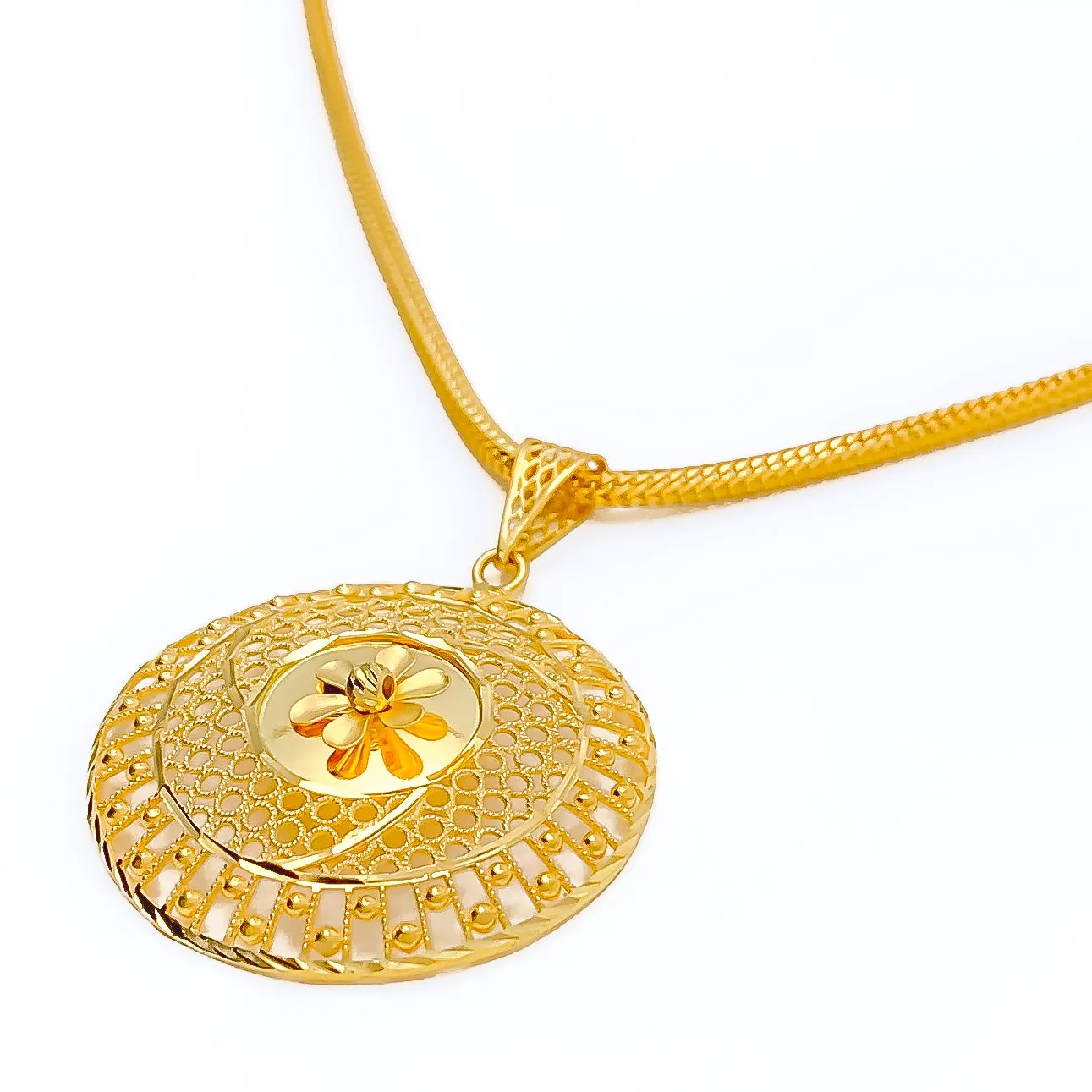 Beaded Floral Net 22K Gold Pendant