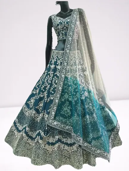 Beautifully designed Blue colored Lehenga Set- Rent