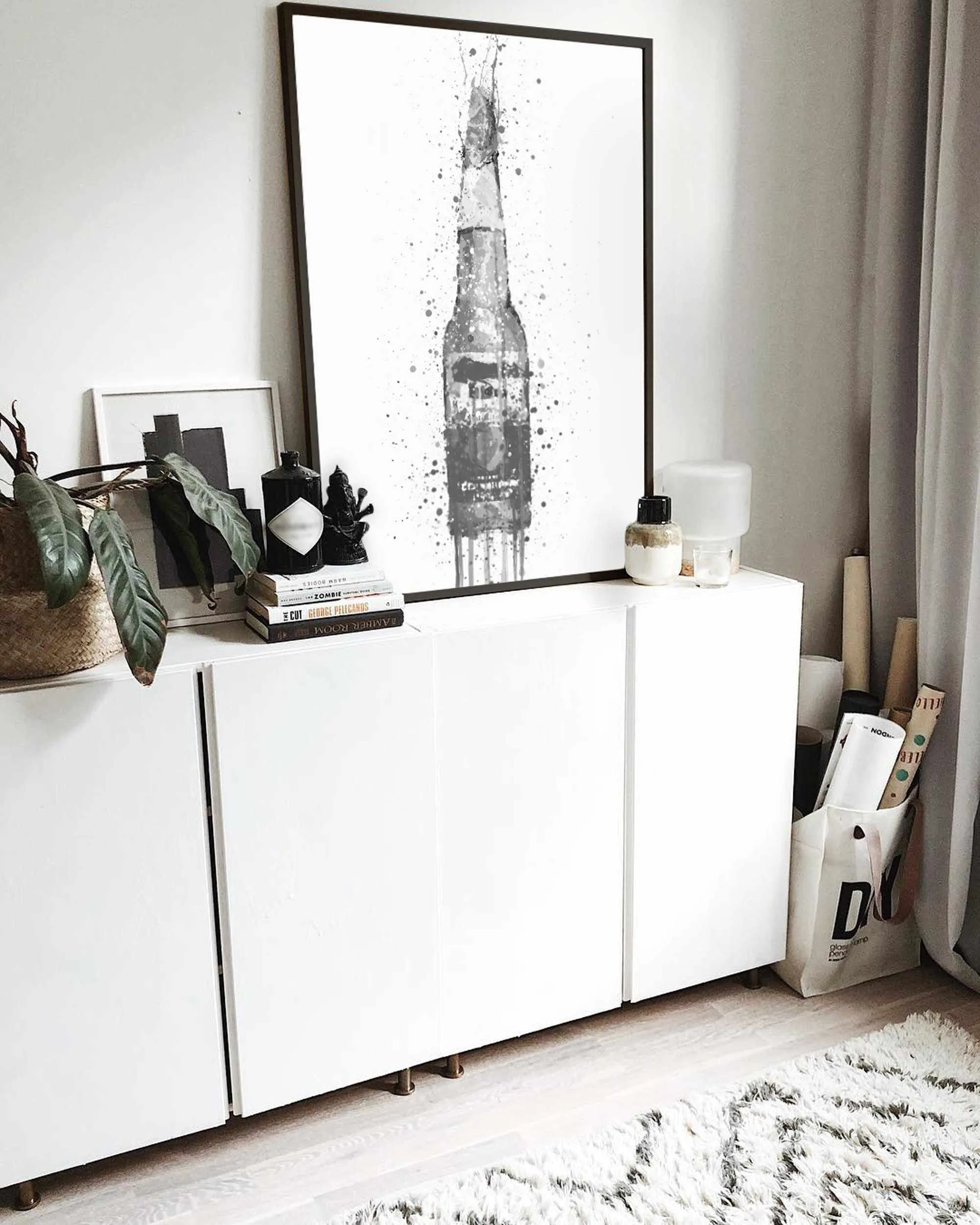 Beer Bottle Wall Art Print 'Lime' (Grey Edition)