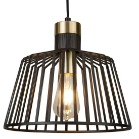 Bird Cage 1 Light Black & Gold Ceiling Pendant - 30cm