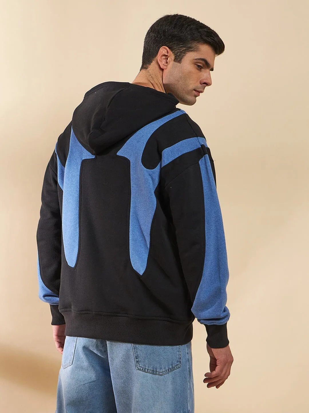 Black & Blue Cut Sew Zipped Hoodie