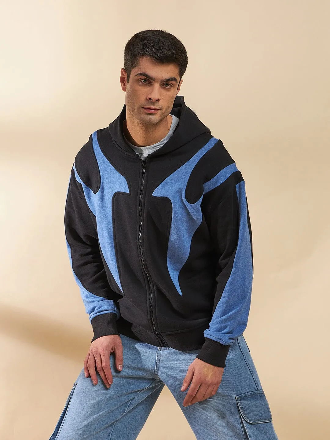 Black & Blue Cut Sew Zipped Hoodie