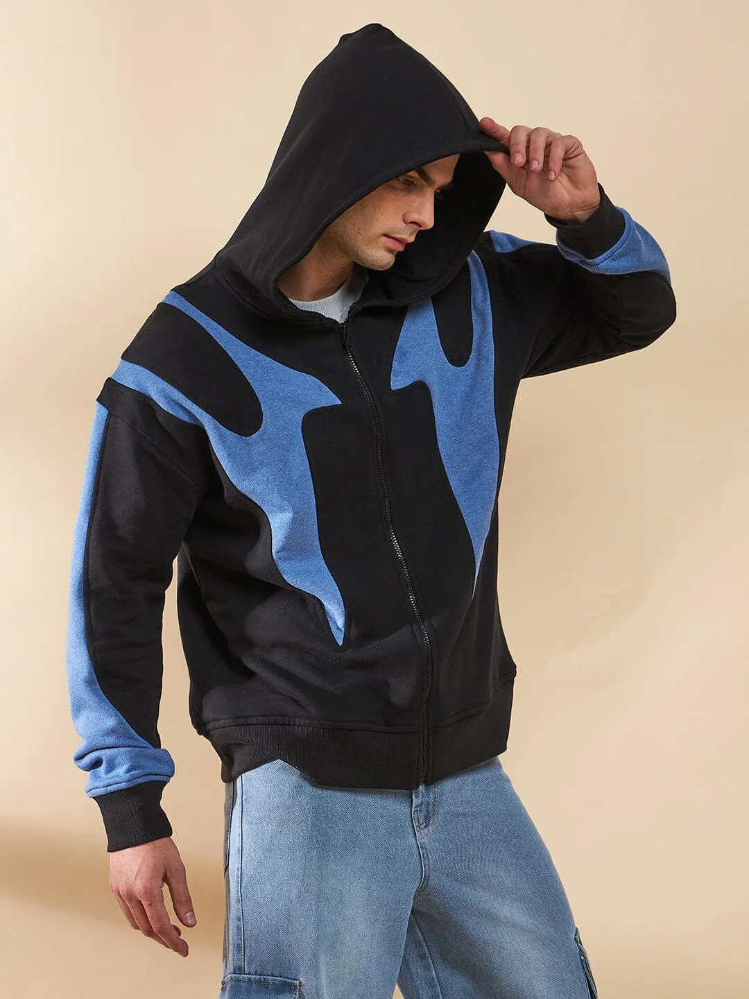 Black & Blue Cut Sew Zipped Hoodie