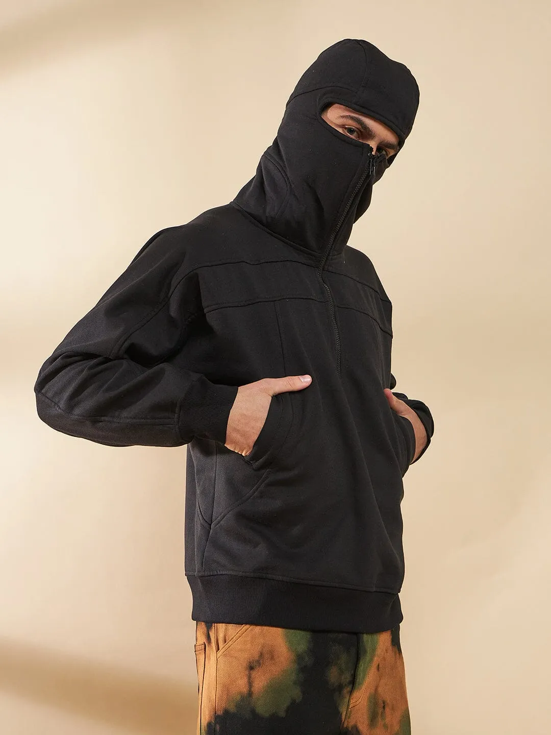 Mens Black Baggy Smugglers Hooded Sweatshirt - Casual Oversized Hoody for Ultimate Comfort