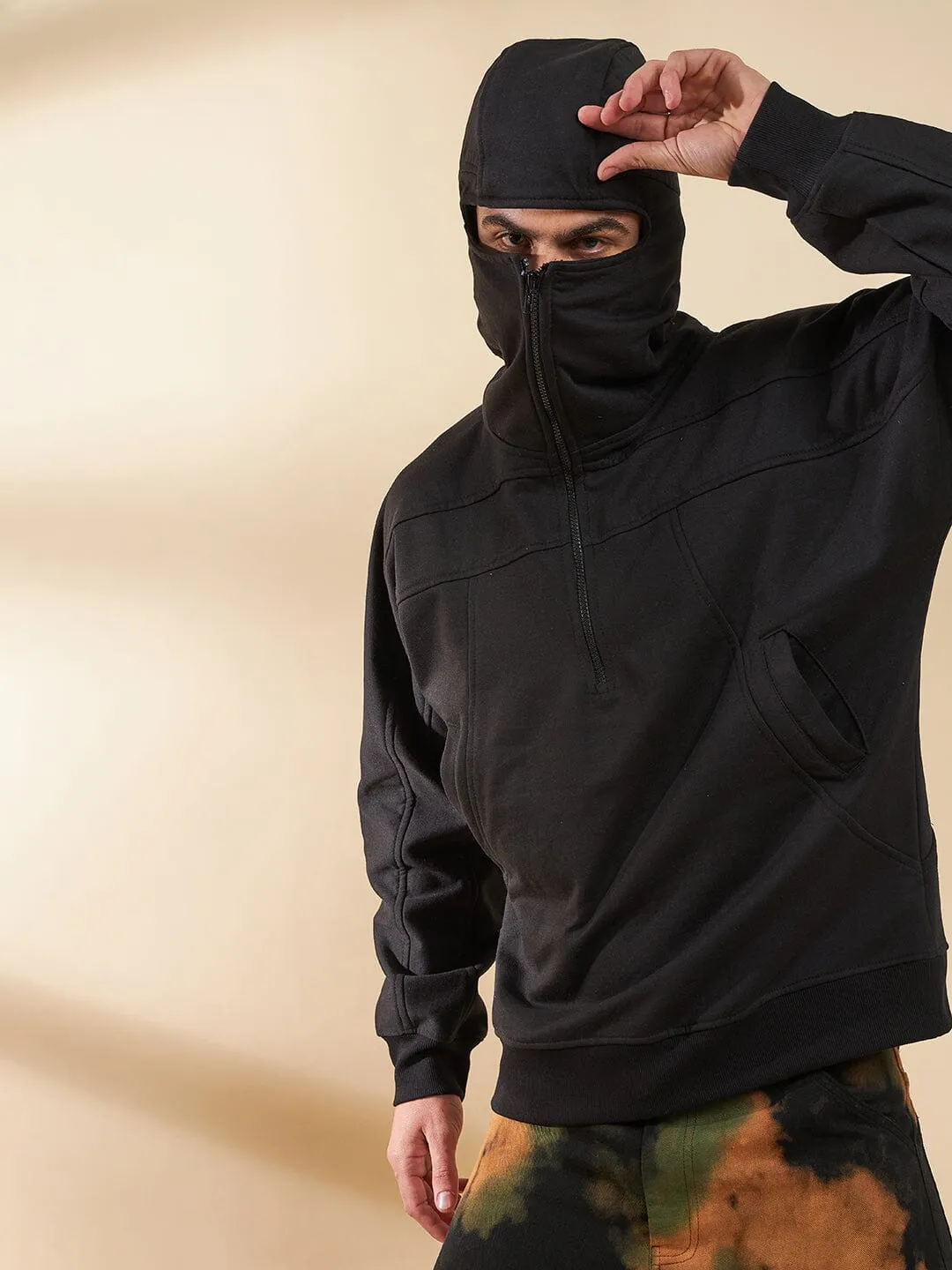 Mens Black Baggy Smugglers Hooded Sweatshirt - Casual Oversized Hoody for Ultimate Comfort