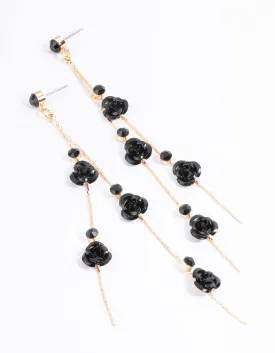 Black Calming Rose Drop Earrings