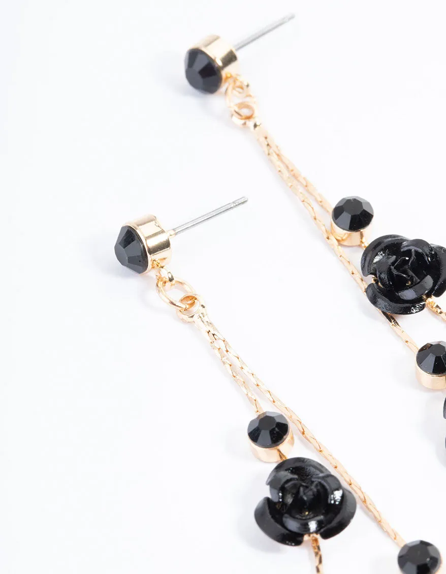 Black Calming Rose Drop Earrings