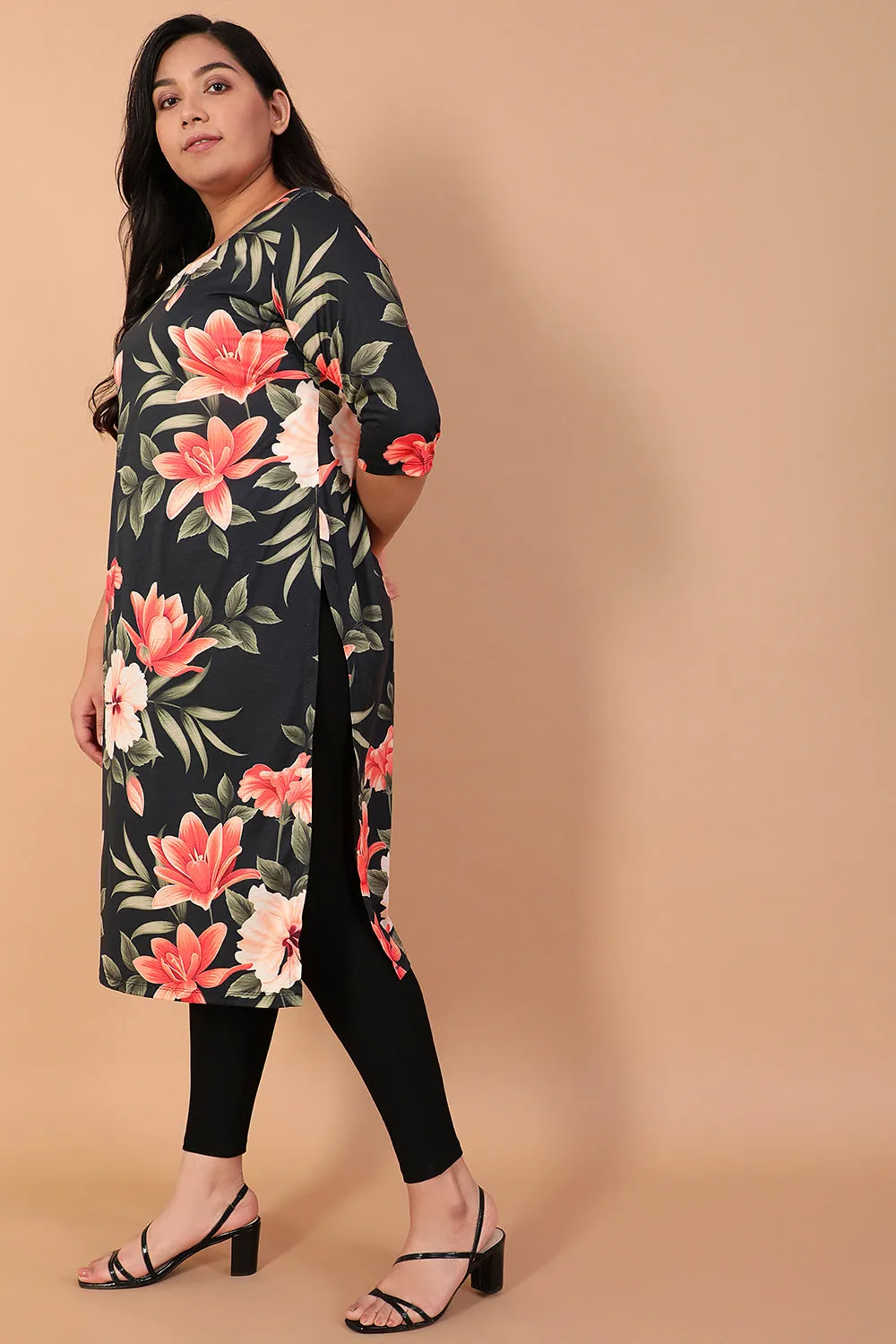 Black Floral Printed Kurti