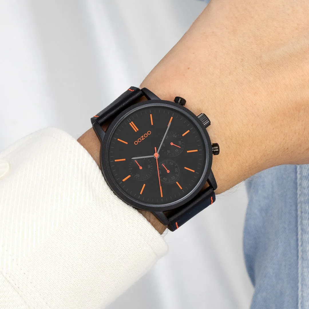 Black OOZOO watch with black leather strap - C11209