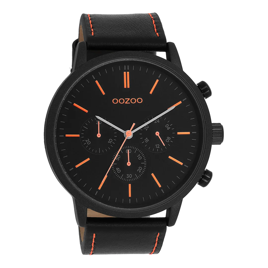 Black OOZOO watch with black leather strap - C11209