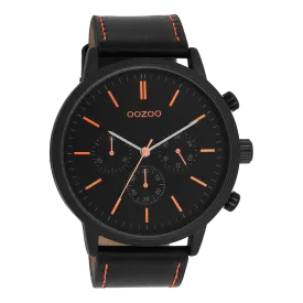 Black OOZOO watch with black leather strap - C11209