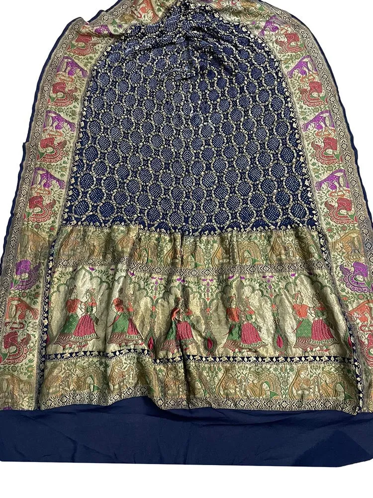 Blue Banarasi Bandhani Pure Georgette Meenakari Dupatta