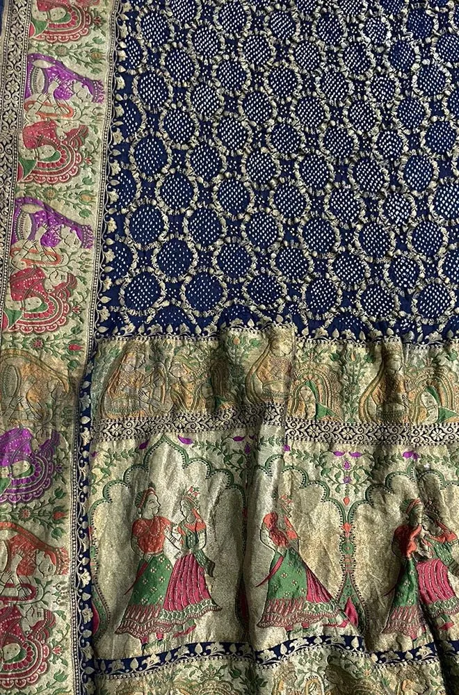 Blue Banarasi Bandhani Pure Georgette Meenakari Dupatta