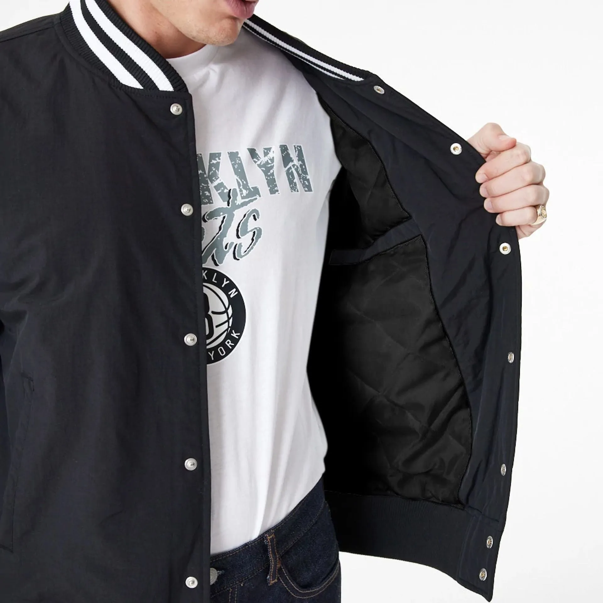 Brooklyn Nets Team Script Black Bomber Jacket