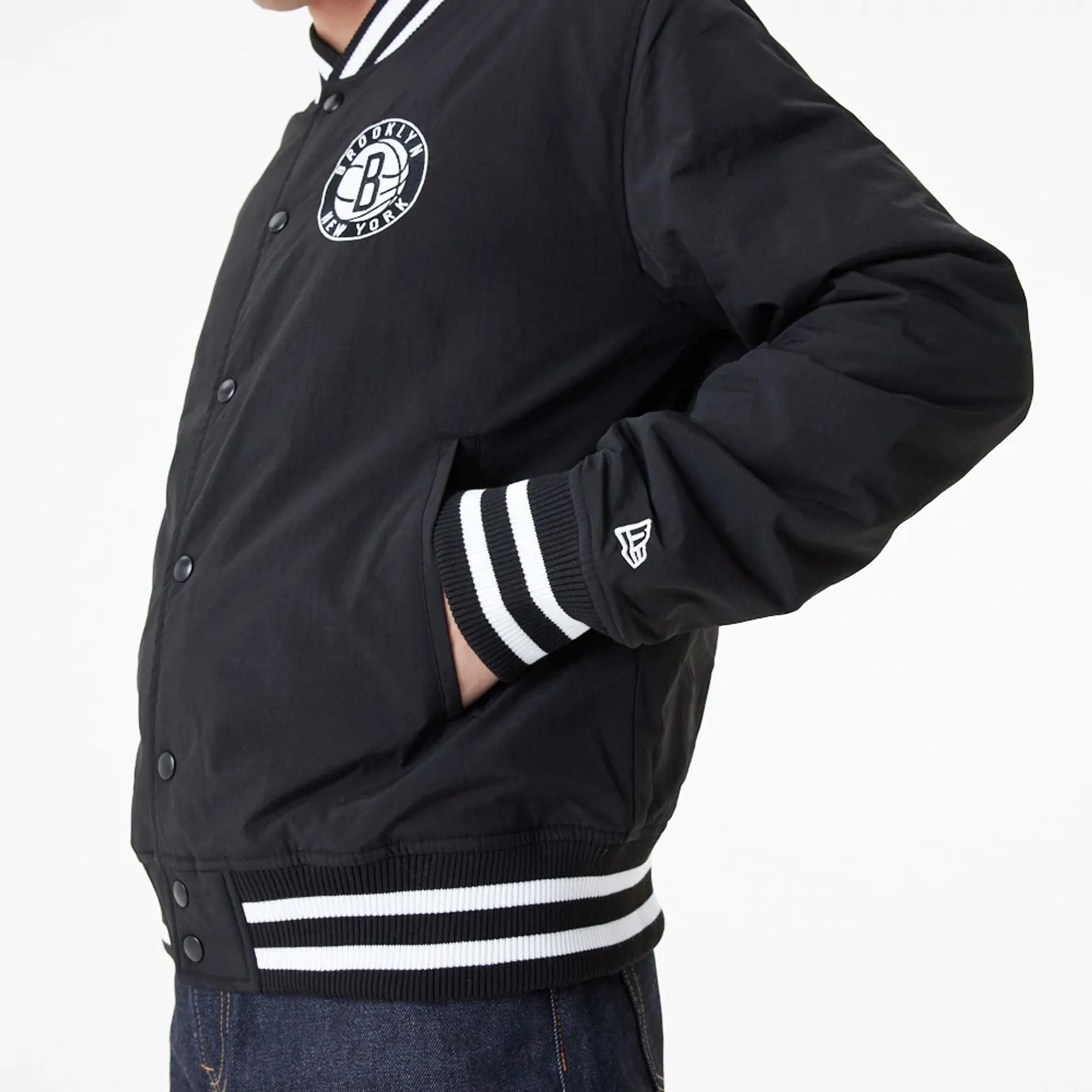 Brooklyn Nets Team Script Black Bomber Jacket