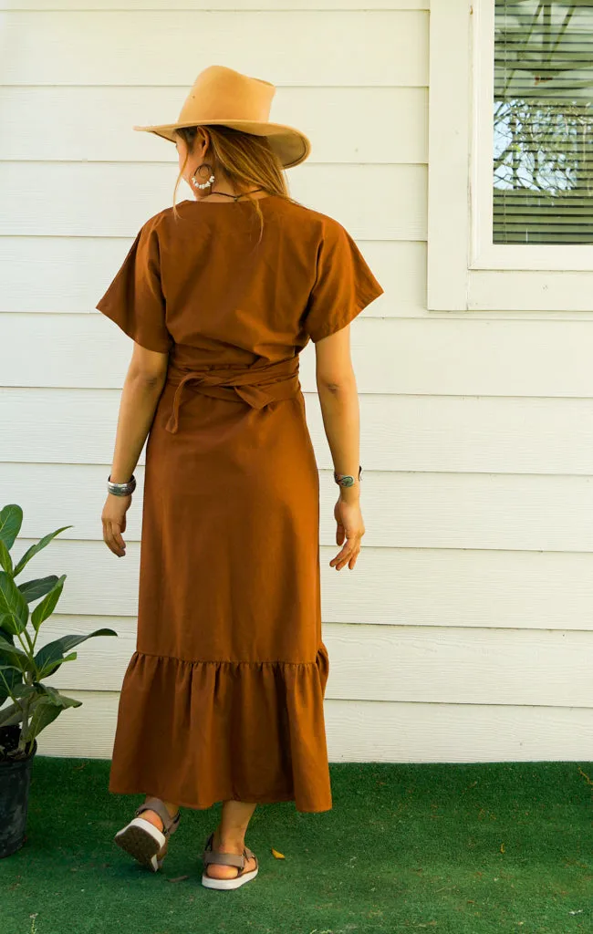 Brown Organic Cotton Wrap Dress