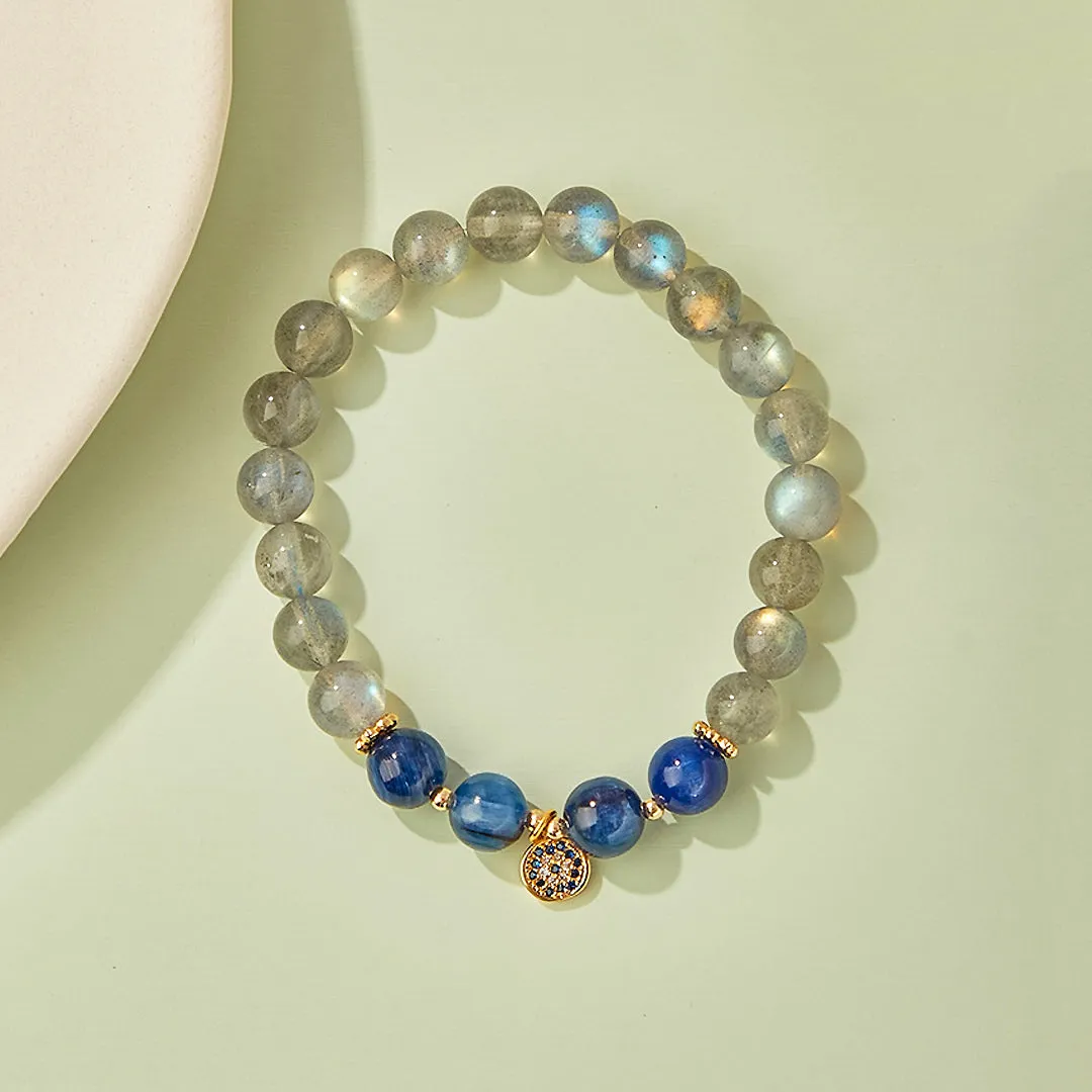 C137 - Kyanite and Gray Moonstone Crystal Bracelet