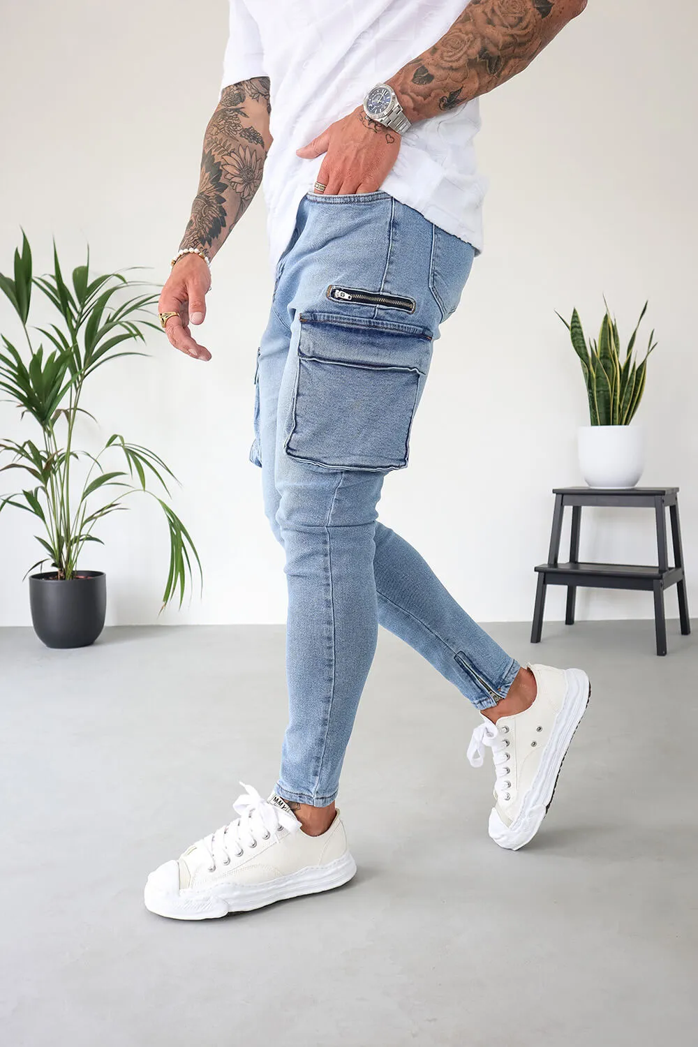 Cargo Utility Jeans - Light Blue