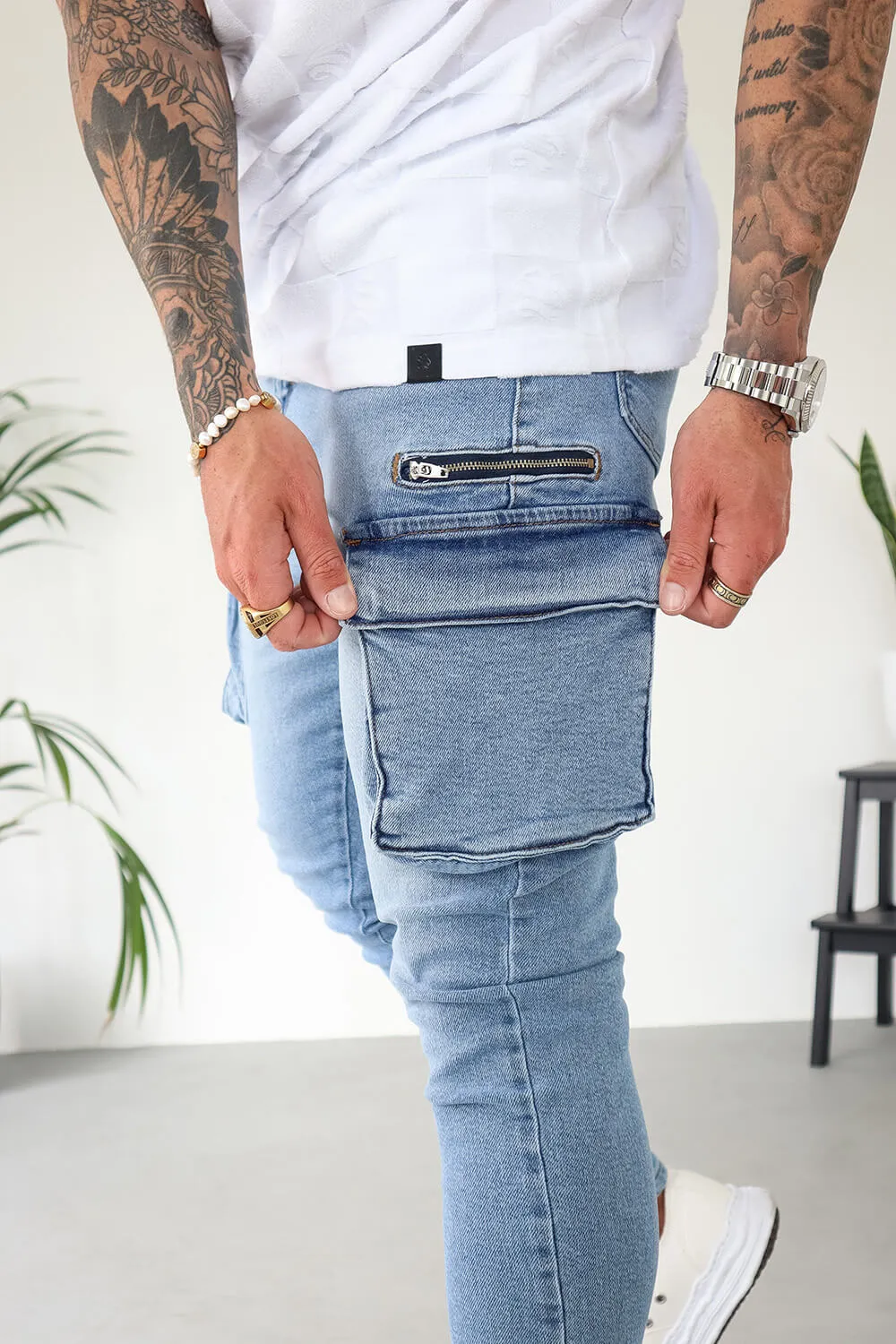 Cargo Utility Jeans - Light Blue