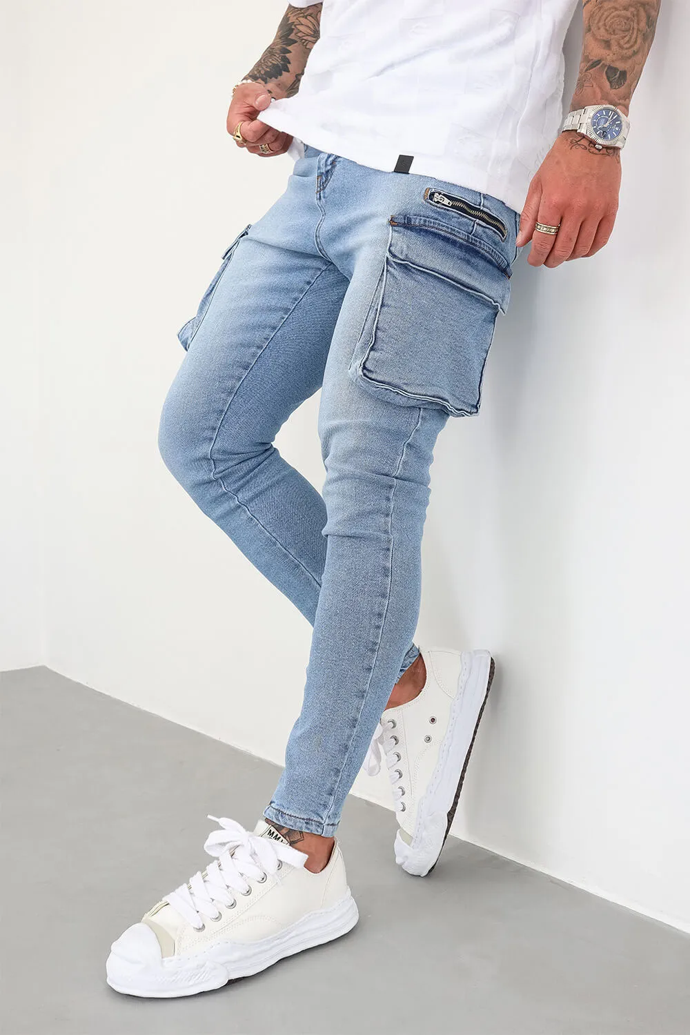 Cargo Utility Jeans - Light Blue