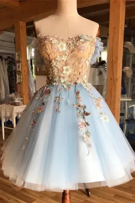 Charming Light Blue Sweetheart Homecoming Dress with Appliques, SH504