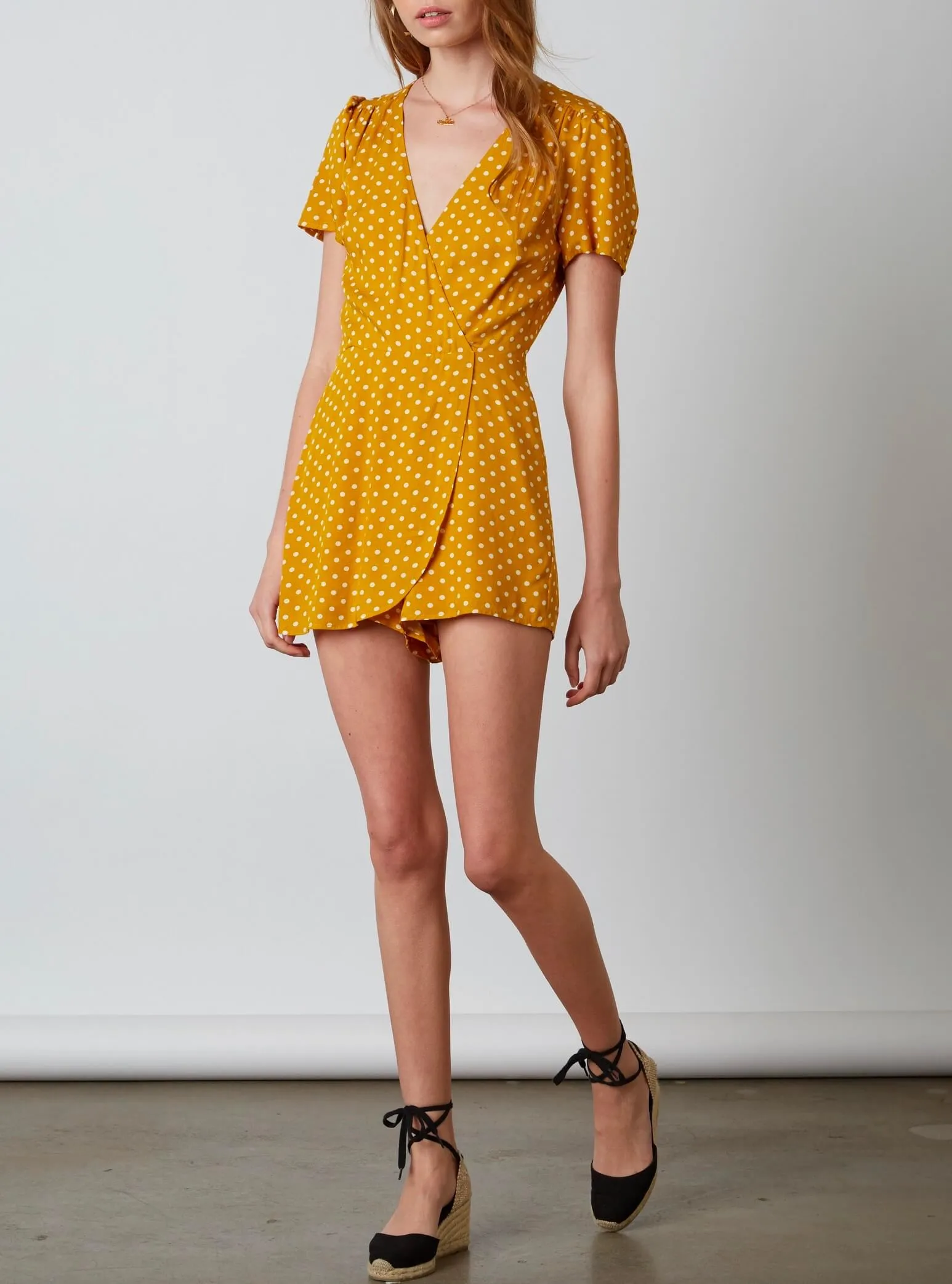 Cotton Candy LA - Shoreditch Polka Dot Romper - mustard/white