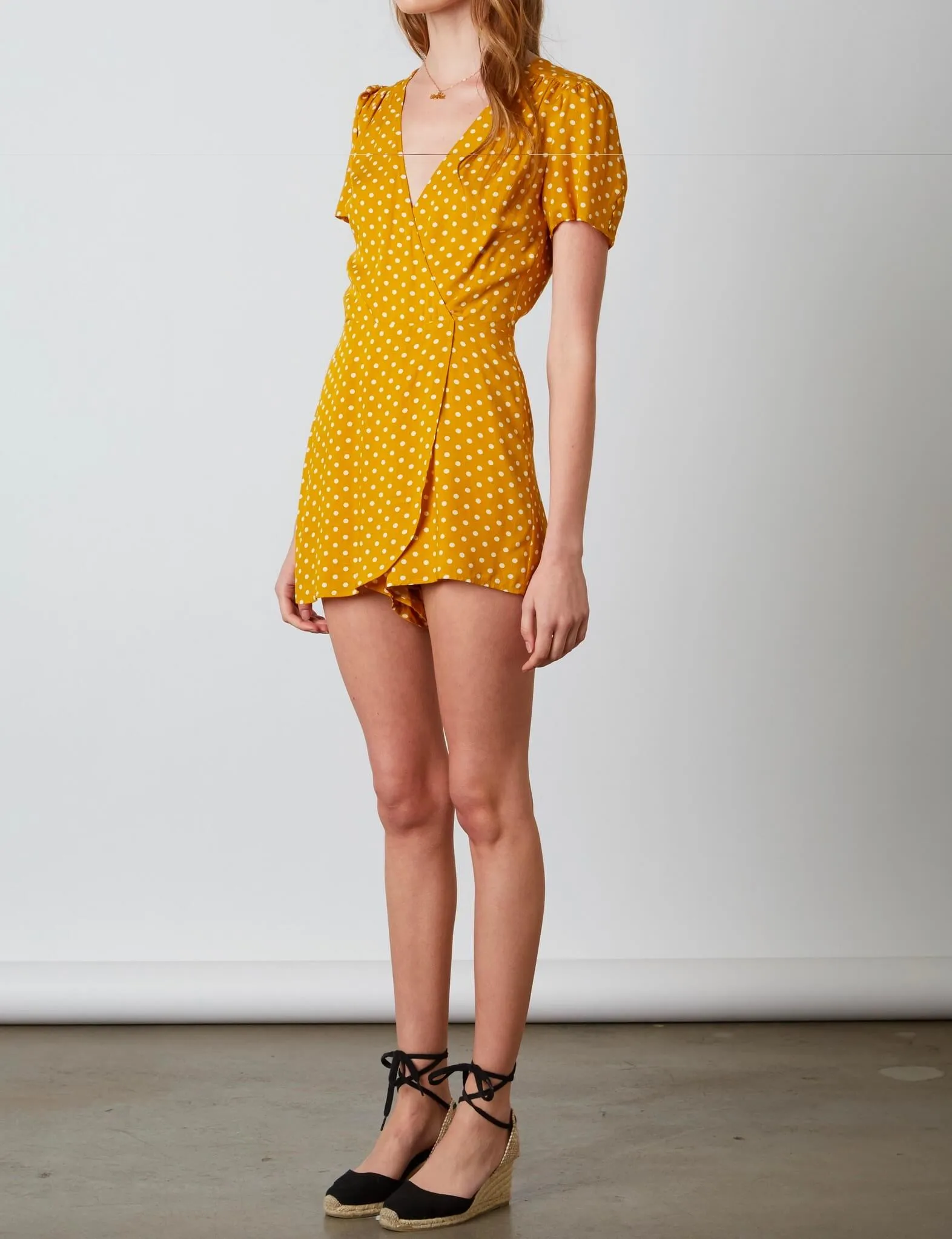 Cotton Candy LA - Shoreditch Polka Dot Romper - mustard/white