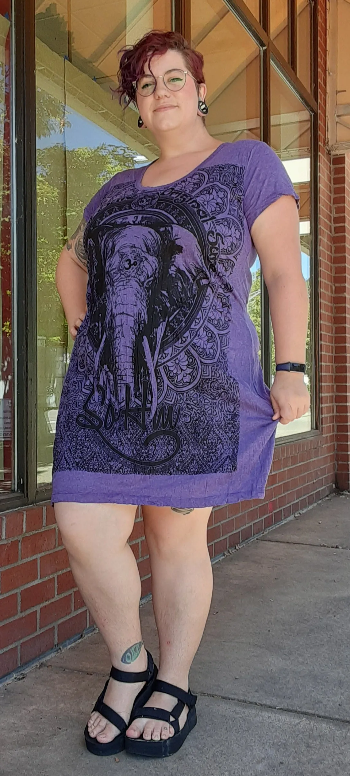 Cotton Tee Shirt Dress ~ Elephant Print - Two Colors